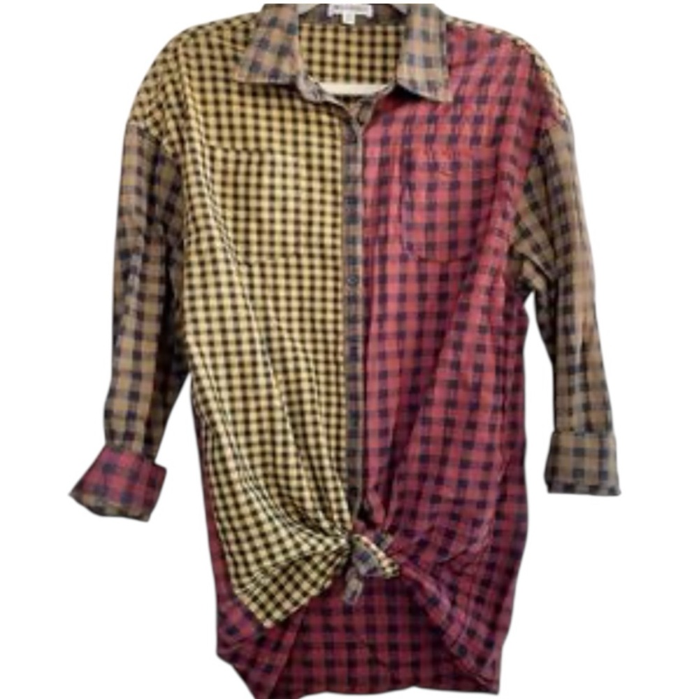 Wild Honey Plaid Colorful Checkered Shirt Sz M Fall Layering Cozy Back to School